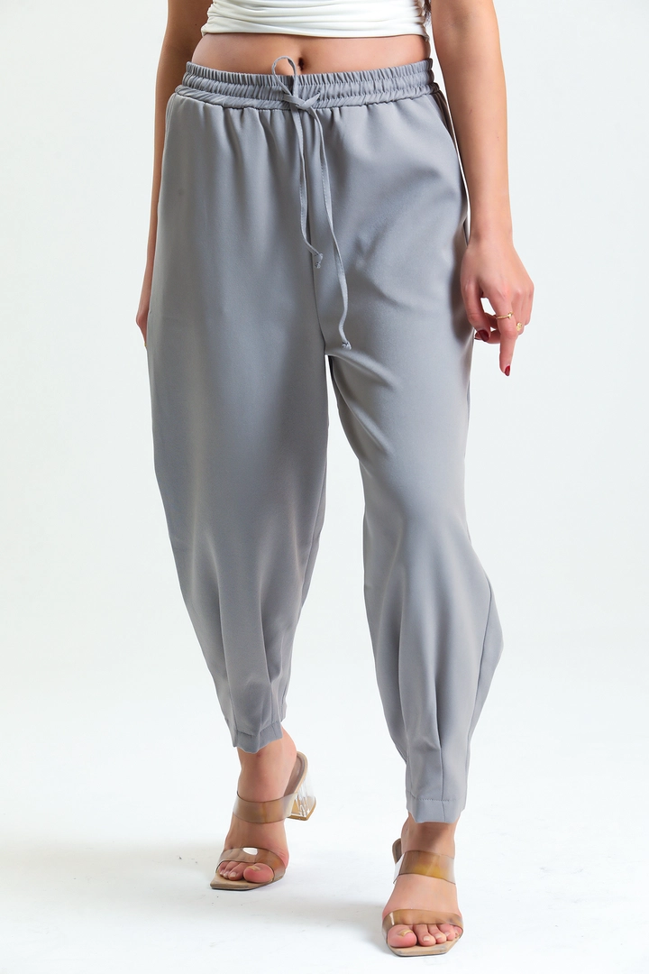 Bir model, Slash toptan giyim markasının SLA10008 - Elastic Waist Pleated Trousers toptan Pantolon ürününü sergiliyor.