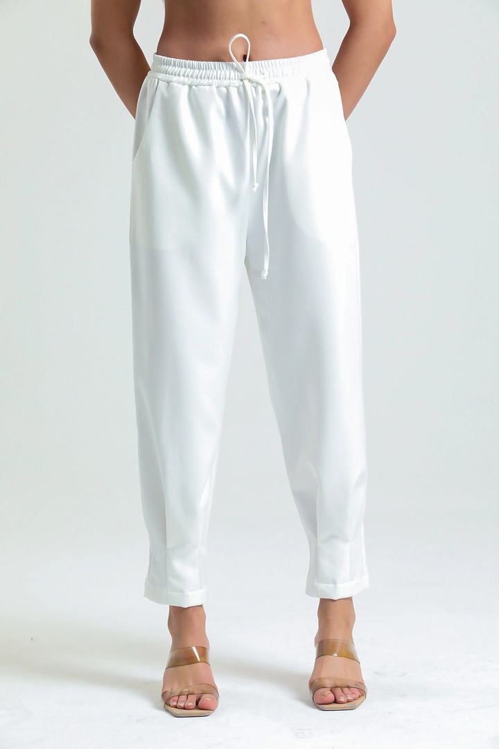 Un model de îmbrăcăminte angro poartă SLA10011 - Elastic Waist Pleated Trousers, turcesc angro Pantaloni de Slash