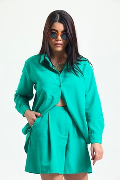 Ένα μοντέλο χονδρικής πώλησης ρούχων φοράει SLA10025 - Shorts Linen Set, τούρκικο Ταγέρ χονδρικής πώλησης από Slash