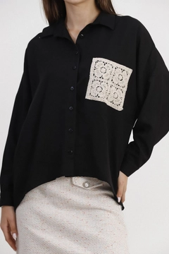A wholesale clothing model wears top10038-black-lace-garnished-shirt, Turkish wholesale Shirt of Topshow