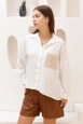 A wholesale clothing model wears top10039-cream-lace-garnished-shirt, Turkish wholesale  of 