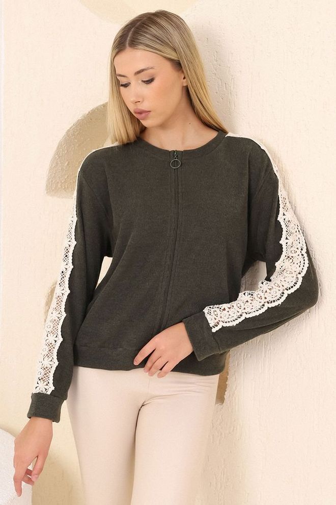 Topshow Khaki Sleeve Lace Knitwear Fleece Wholesale Clothing Casual