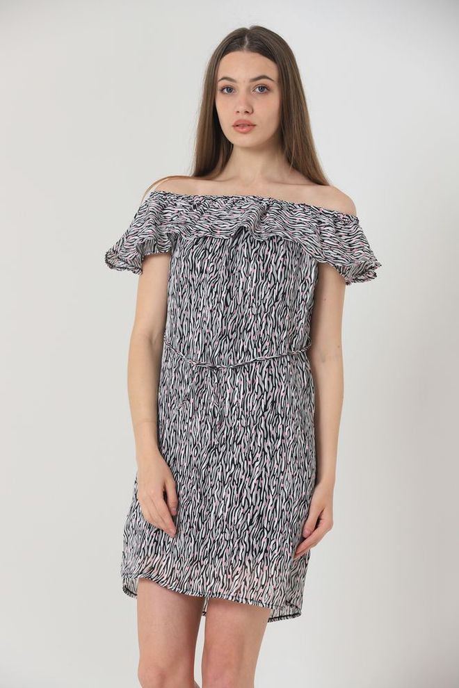 Topshow Robe Longueur Genou À Col Bateau Et Pois Zèbre Noir Et Blanc Vêtements en gros Décontracté