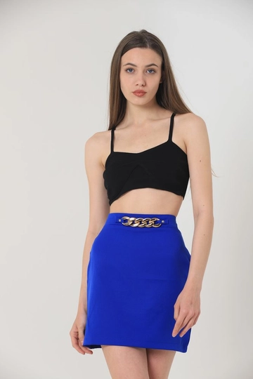 A wholesale clothing model wears  Above Knee Skirt With Waist Chain - Saks
, Turkish wholesale Skirt of Topshow