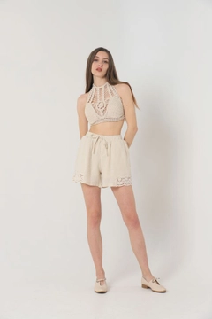 A wholesale clothing model wears top10215-linen-shorts-stone, Turkish wholesale Shorts of Topshow