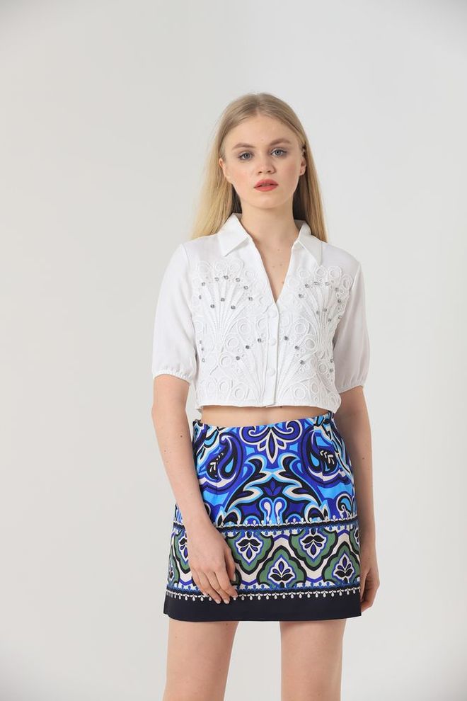 Topshow Košeľa z kameňa s listovým vzorom Krémová Veľkoobchod s oblečením Ľan