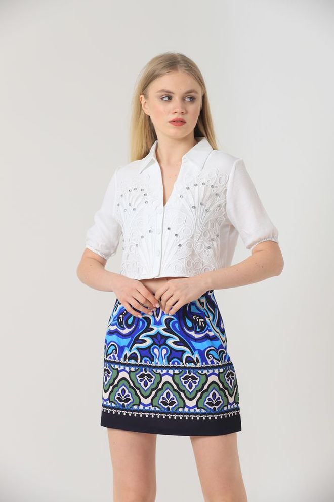 Topshow Košeľa z kameňa s listovým vzorom Krémová Veľkoobchod s oblečením Narodeniny