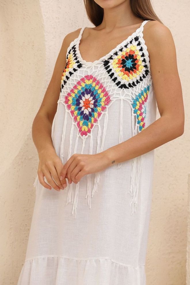 Topshow Fringed Long Dress Cream Wholesale Clothing Spring