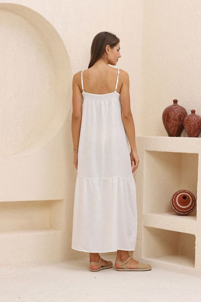 Topshow Fringed Long Dress Cream Wholesale Clothing Boho