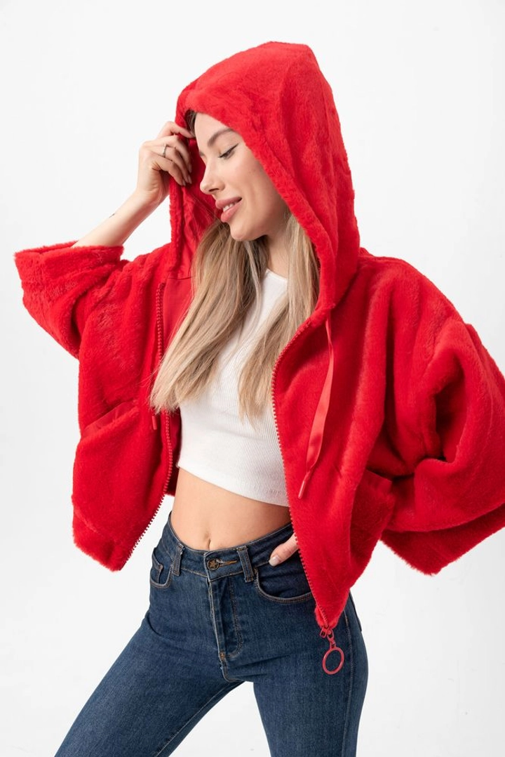 Модел на дрехи на едро носи top10369-plush-coat-red, турски едро Палто на Topshow