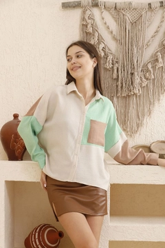 A wholesale clothing model wears top10390-garnished-shirt-stone-&-emerald, Turkish wholesale Shirt of Topshow