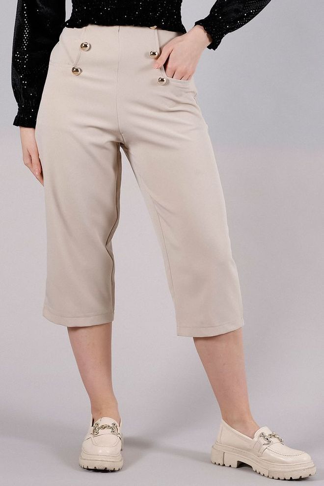 Topshow Pantalón Casual Con Bolsillos Con Botones Decorativos Piedra Claro Ropa al por mayor Casual