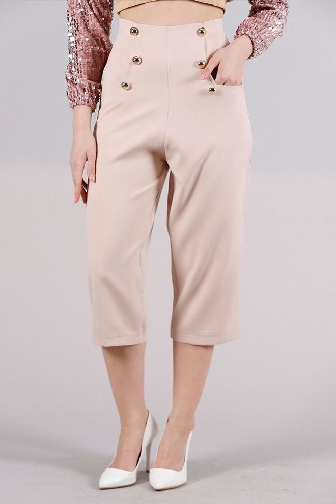 Topshow Powder F 996 Ornamental Buttoned L Pocket Casual Trousers Wholesale Clothing Casual