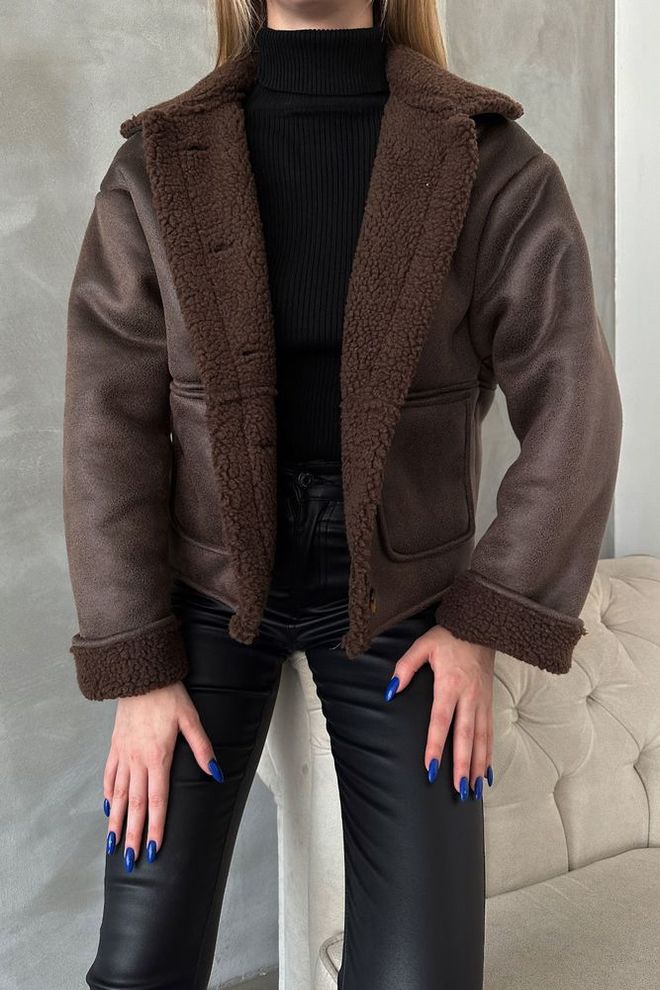 Topshow Futro z nubuku i kołnierzem Brązowe Hurtowa sprzedaż odzieży 2