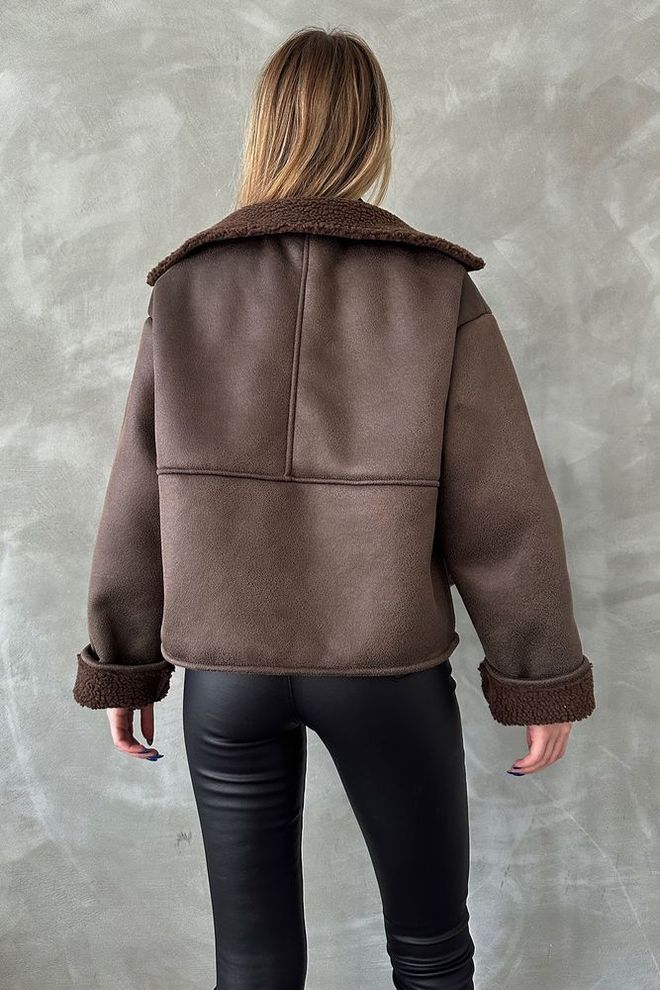 Topshow Futro z nubuku i kołnierzem Brązowe Hurtowa sprzedaż odzieży 4