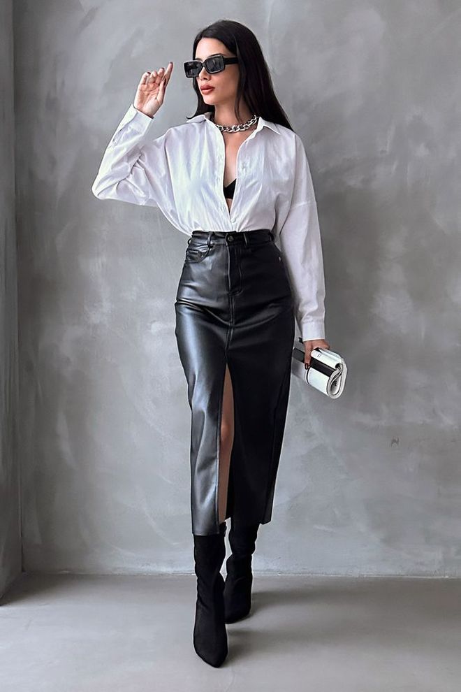 Topshow Črno usnjeno krilo F 1569 Oblačila na debelo Pomlad