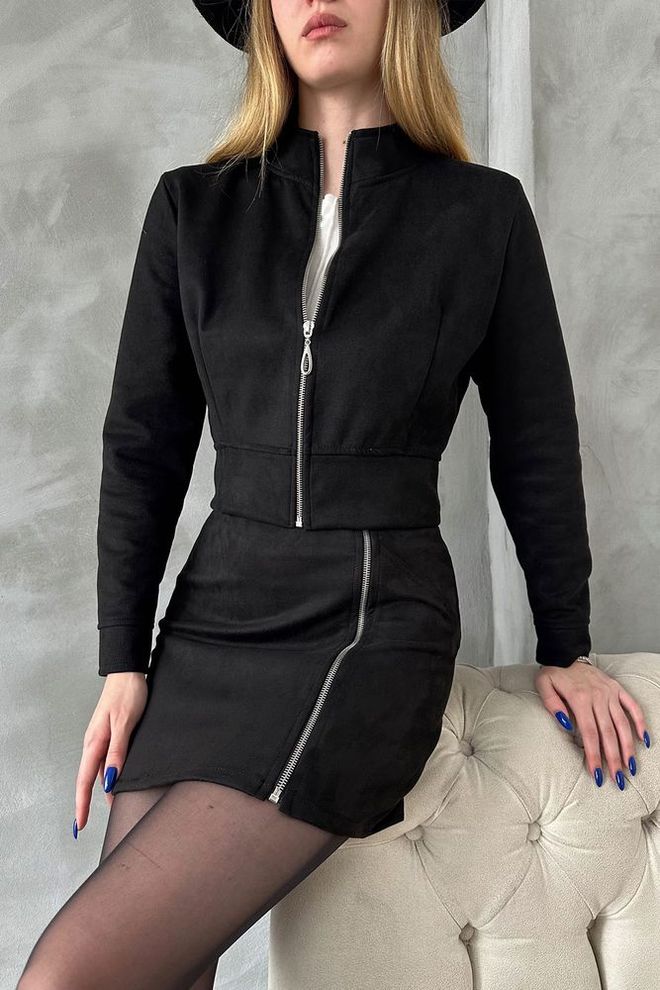 Topshow Zwart F 1551 jas met ritssluiting Groothandel Kleding Herfst