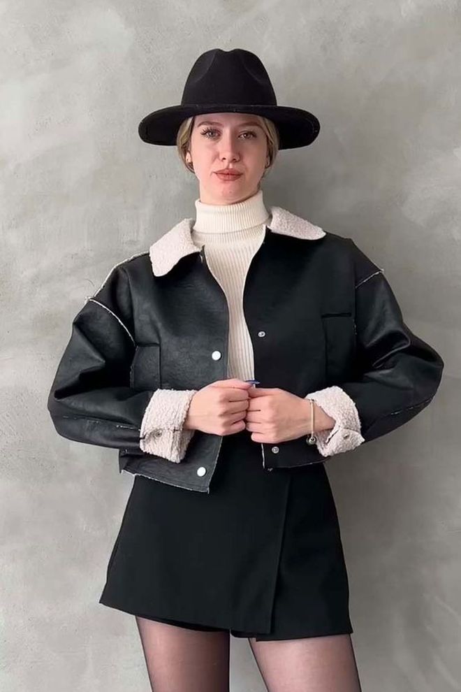 Topshow Siyah F 1577 Nubuk Yakası Kürklü Mont Toptan Giyim 2