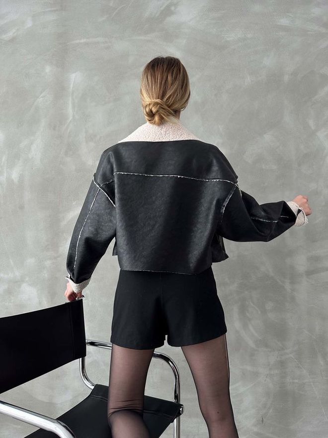 Topshow Siyah F 1577 Nubuk Yakası Kürklü Mont Toptan Giyim Sokak Tarzı