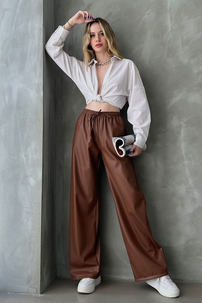 Topshow Taba F 1571 Leather Trousers Wholesale Clothing Casual