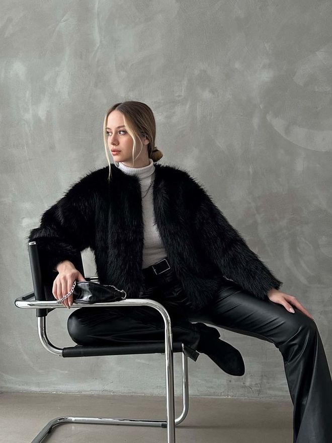 Topshow Fur Coat Black Wholesale Clothing Polyester