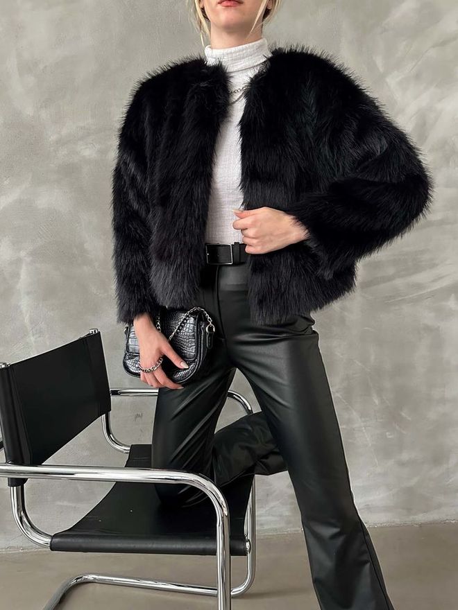 Topshow Fur Coat Black Wholesale Clothing Fall