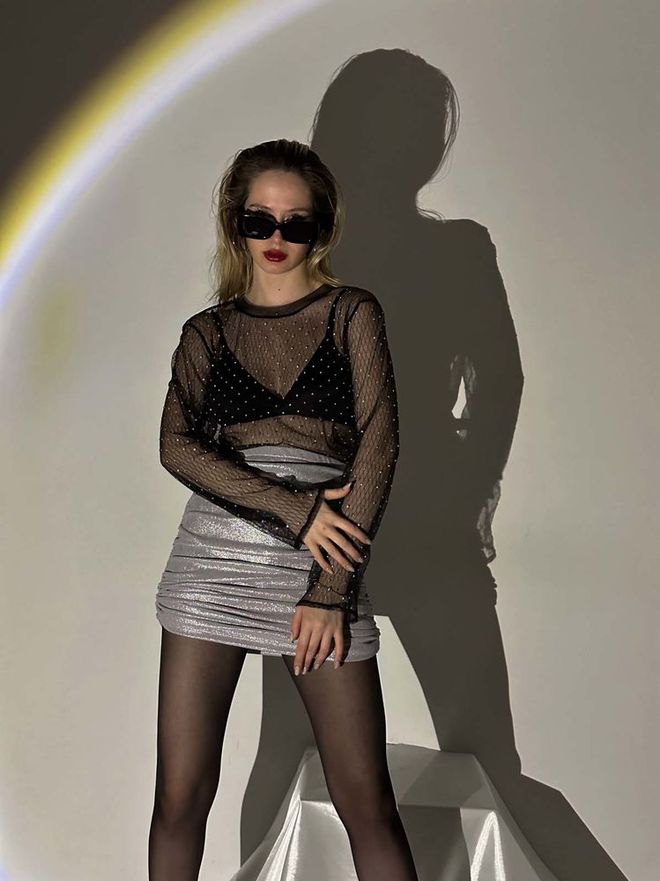 Topshow Черна Блуза От Тюл F 1603 На Точки Дрехи на едро 4