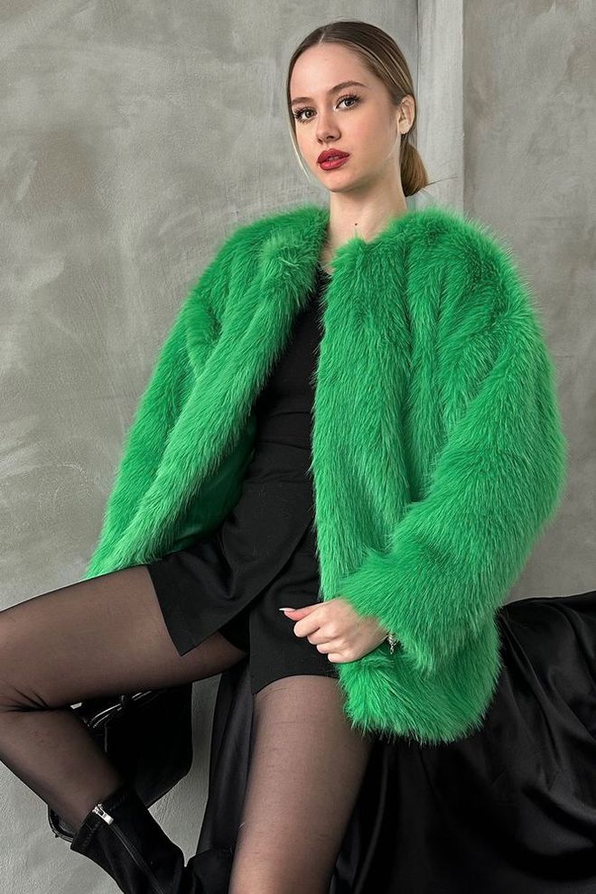 Topshow Emerald Plush Coat Wholesale Clothing Casual