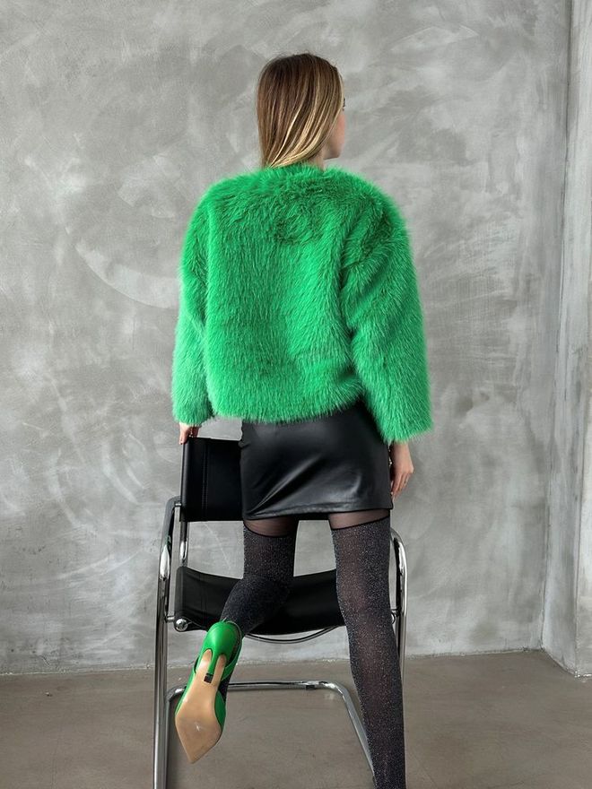 Topshow Fur Coat Emerald Green Toptan Giyim Resmi