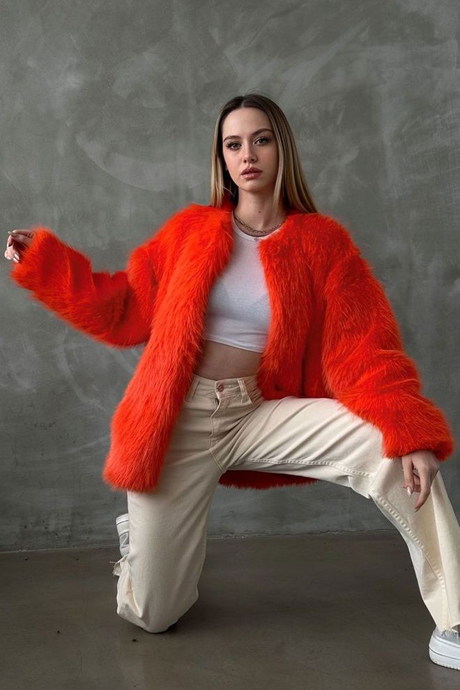 Topshow Orange Plush Coat Wholesale Clothing Casual