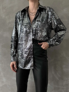 A wholesale clothing model wears top10755-silver-leaf-shirt, Turkish wholesale Shirt of Topshow