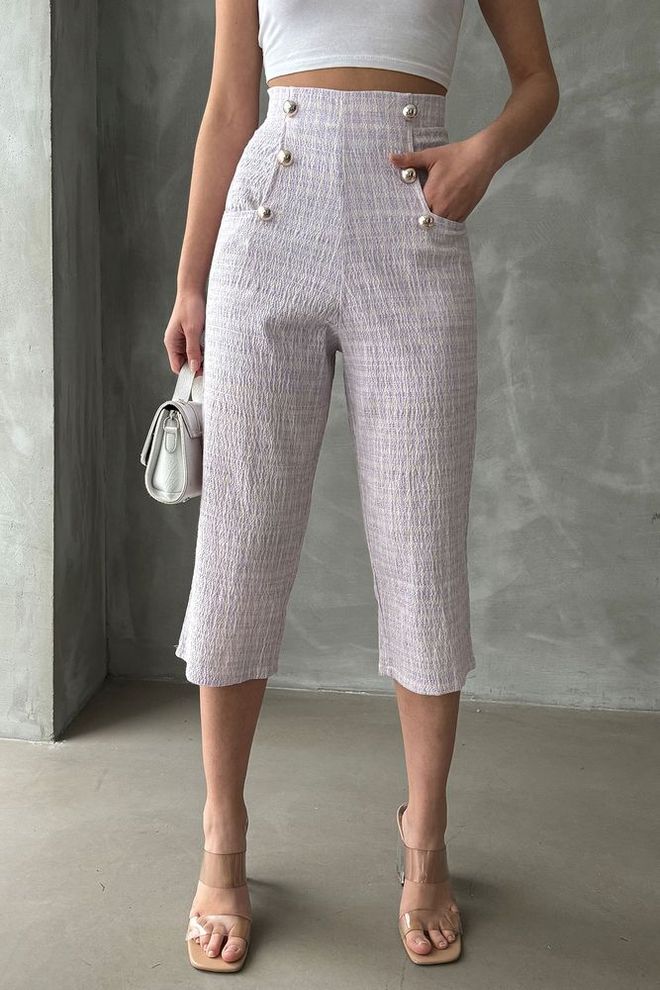Topshow Pantalon Boutonné Lilas Vêtements en gros Formel