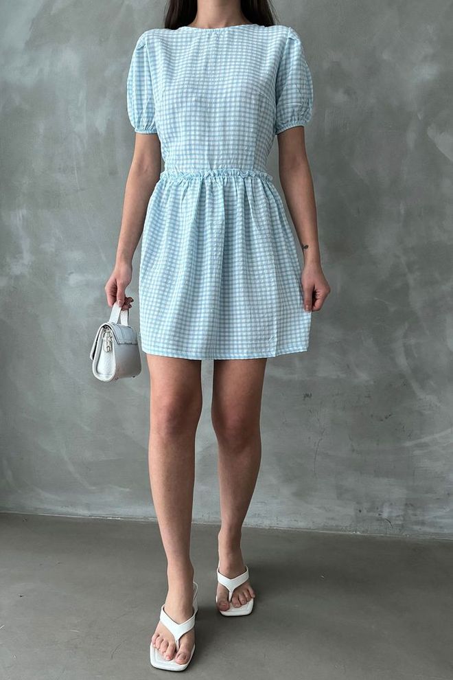 Topshow Robe Bleue À Col Rond Vêtements en gros Décontracté