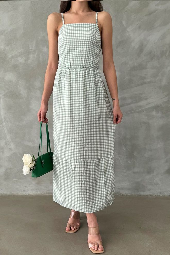 Topshow Vestido com tiras na altura do tornozelo Verde Roupas por atacado Casual