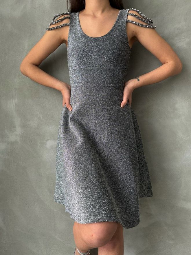 Topshow Silver Lurex Dress Wholesale Clothing Polyester