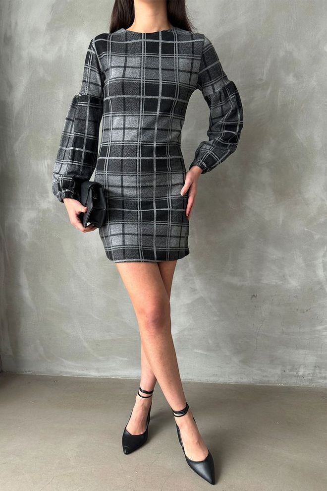 Topshow Anthracite Plaid Dress Wholesale Clothing Casual