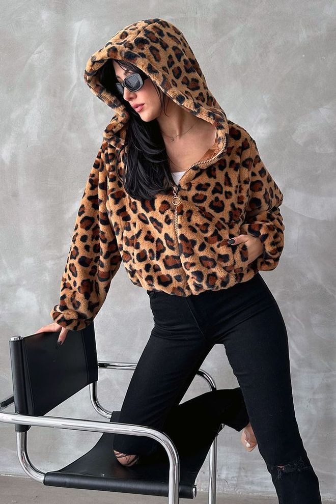 Topshow Camel Leopard Patterned Coat Wholesale Clothing Casual