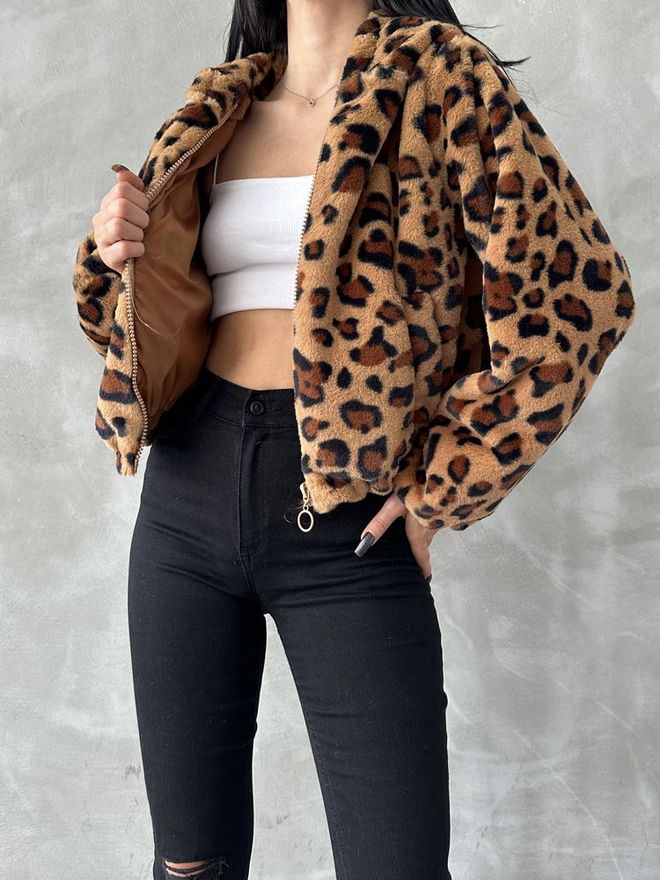 Topshow Camel Leopard Patterned Coat Wholesale Clothing Fall