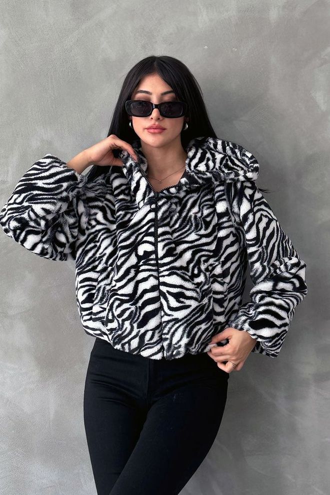 Topshow Manteau Pejush Imprimé Léopard Noir Zebra F 1654 Vêtements en gros Décontracté