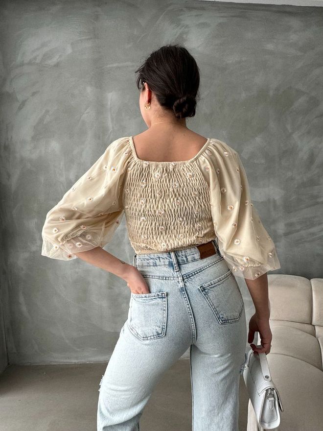 Topshow Stone Gimped Daisy Patterned Blouse Wholesale Clothing 4