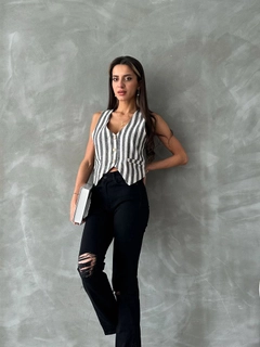 Veleprodajni model oblačil nosi top11105-black-striped-classic-vest, turška veleprodaja Telovnik od Topshow