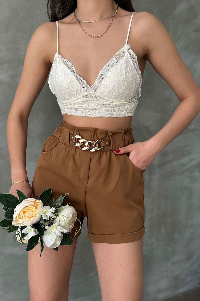 Topshow Pantaloncini Con Tasca Bitter Coffee Belt Top Loop Abbigliamento all'ingrosso Casuale