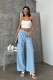 A wholesale clothing model wears top11141-blue-d-2634-striped-linen-trousers, Turkish wholesale  of 
