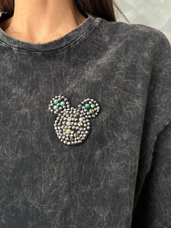 Topshow Blusa Lavada Antracita Con Piedras En El Pecho Ropa al por mayor Primavera