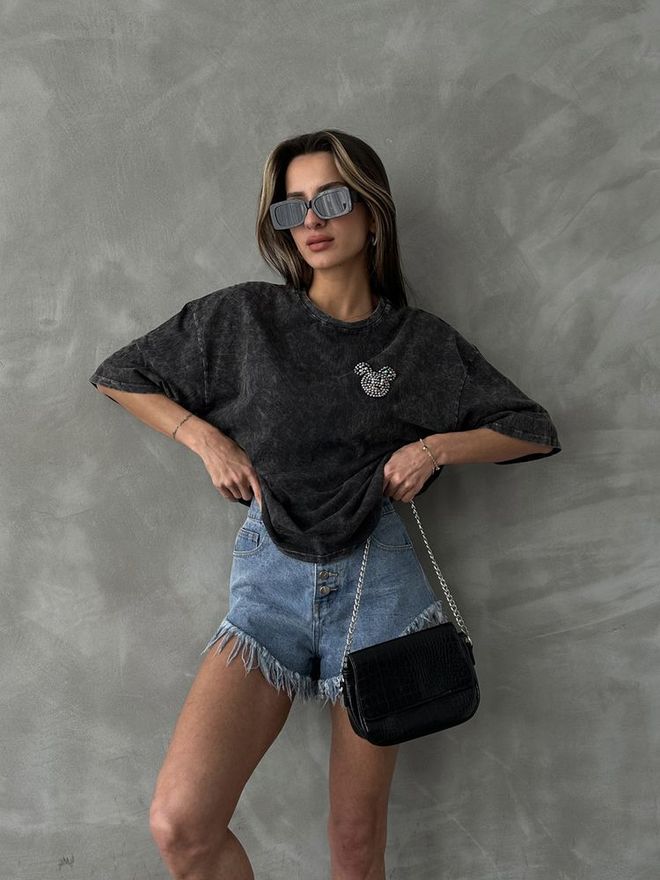 Topshow Blusa Lavada Antracita Con Piedras En El Pecho Ropa al por mayor Trabajo