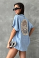 A wholesale clothing model wears top11165-blue-shirt-with-lace-detail-on-the-back, Turkish wholesale  of 