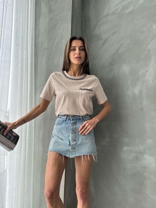 Topshow Stone Stone Detailed T Shirt Wholesale Clothing Work