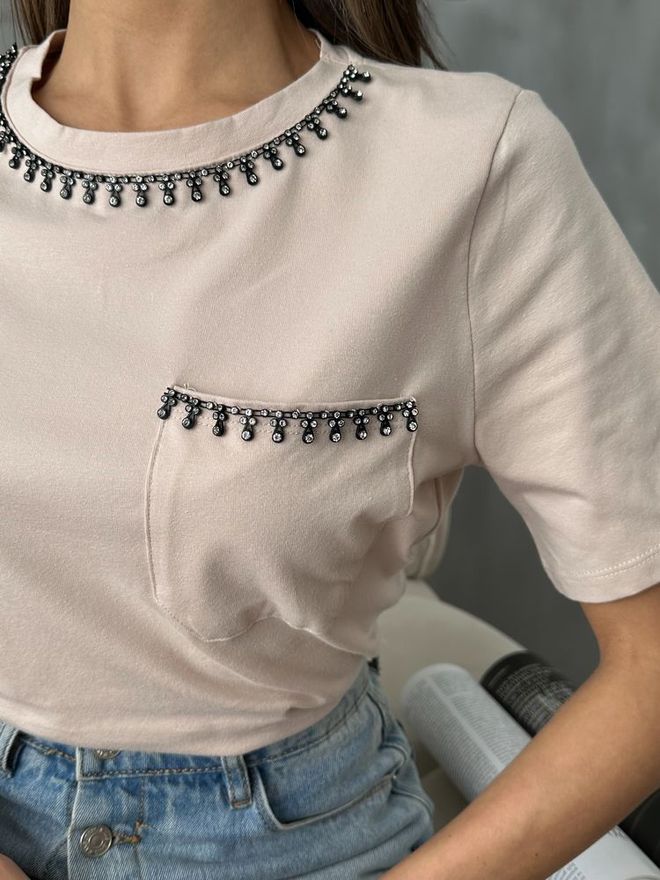 Topshow Stone Stone Detailed T Shirt Wholesale Clothing Summer