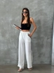 A wholesale clothing model wears top11223-waterstone-detailed-trousers-cream, Turkish wholesale  of 