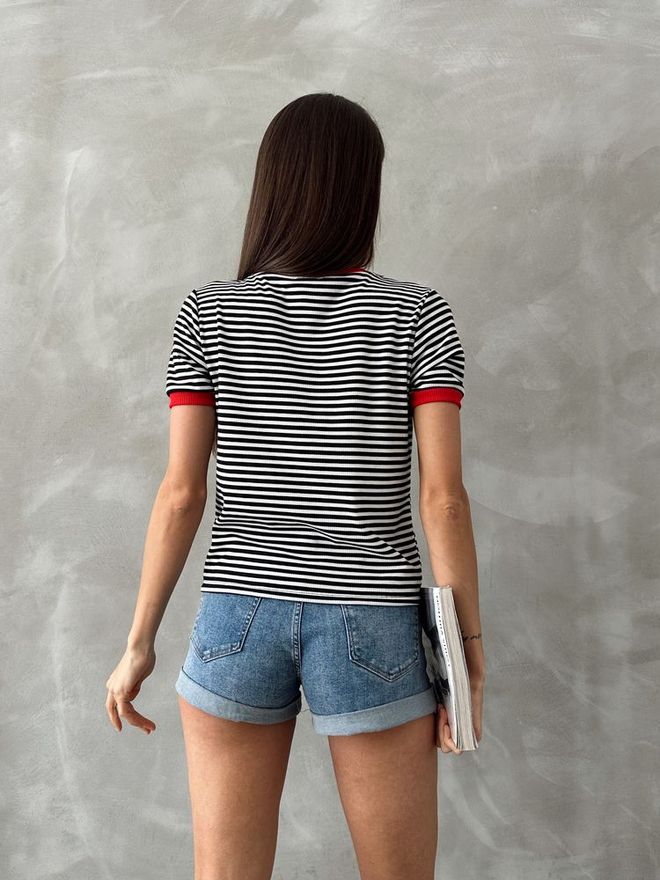 Topshow Black Red Embroidered Striped T Shirt Wholesale Clothing 4